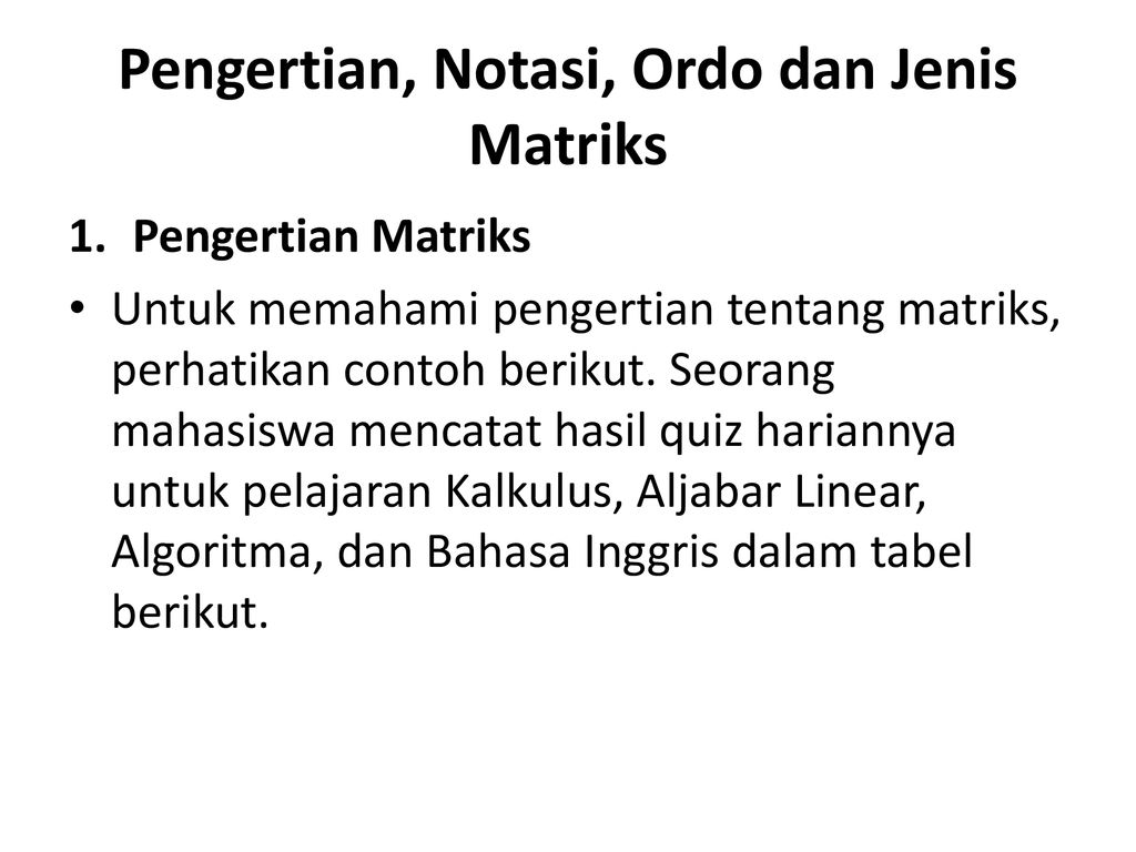 Jenis Jenis Matriks Matematika Dan Contohnya